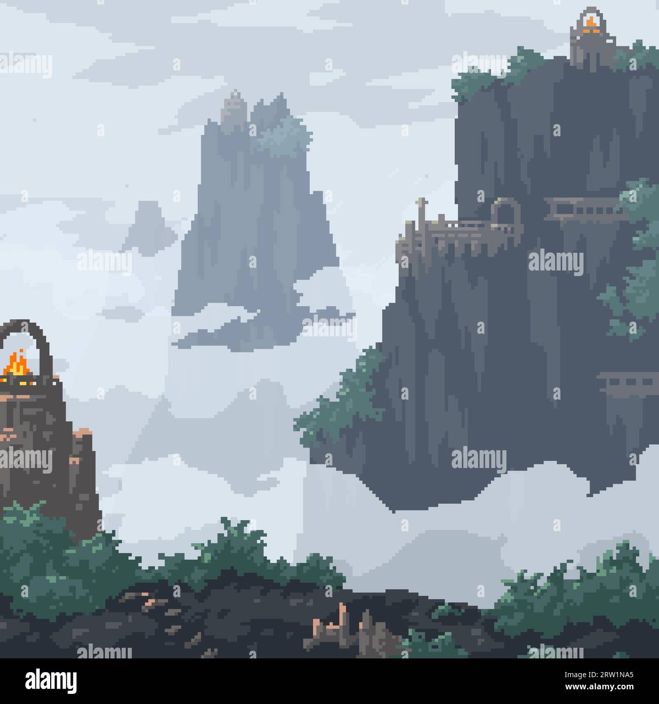 pixel art della rovina di montagna fantasy Illustrazione Vettoriale