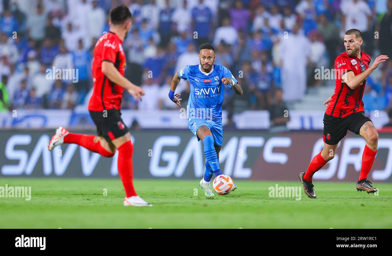 Neymar Jr dell'al-Hilal SFC in azione durante il giorno 6 della SAFF Roshn Saudi Pro League 2023-24 contro l'al-Riyadh SC al Prince Faysal bin Fahd Stadium il 15 settembre 2023 a Riyad, Arabia Saudita. Foto di Stringer / Power Sport Images Credit: Power Sport Images Ltd/Alamy Live News Foto Stock