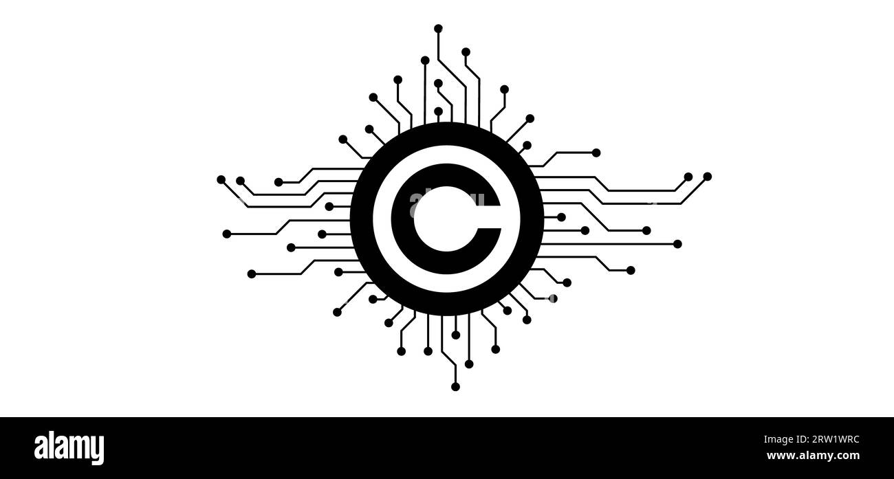 Copyright del cartone animato o lettera C e lucchetto. diritto di prima pubblicazione. Copia simbolo di destra. giornata mondiale del copyright. concetto di istruzione o formazione giuridica. Foto Stock