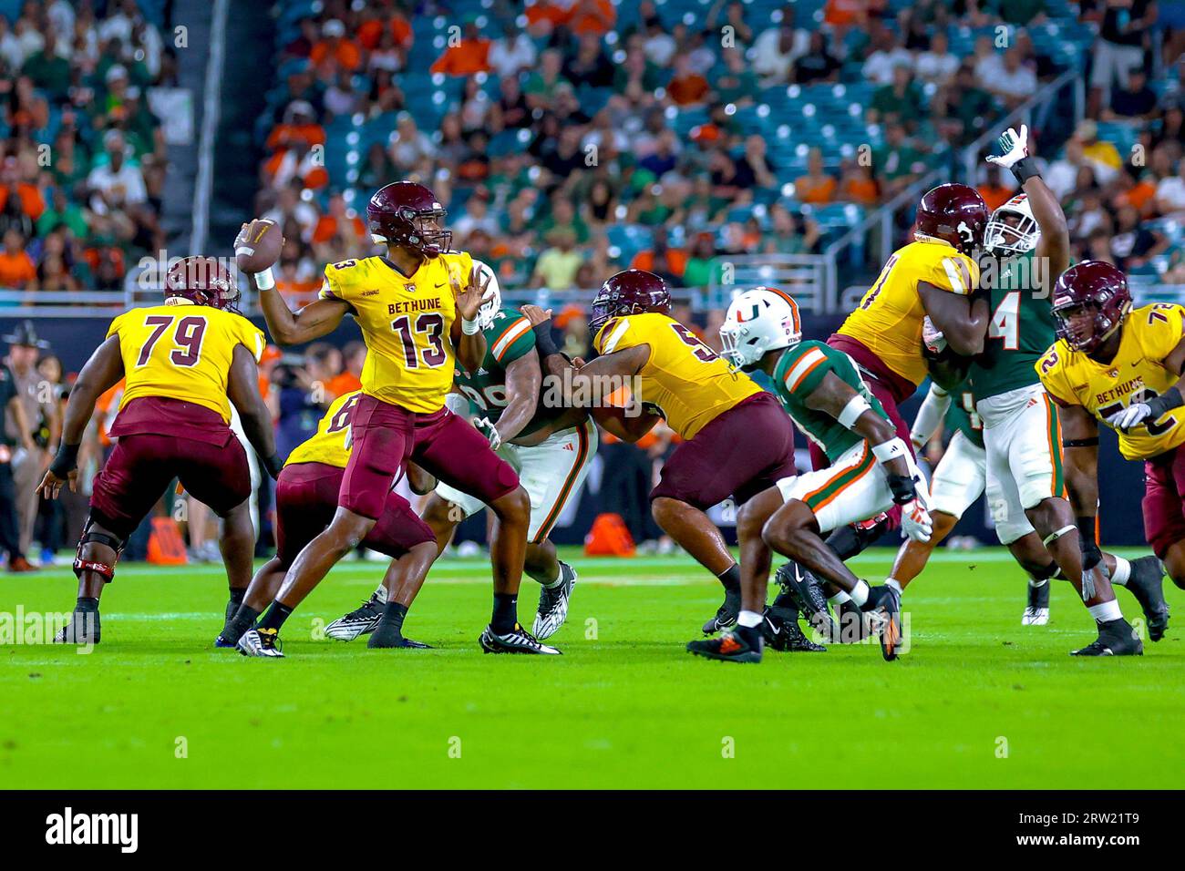 Miami Hurricanes 48 / Bethune Cookman, NCAA, 7, 14 settembre 2023, Hard Rock Stadium, foto: Chris Arjoon/Credit Foto Stock