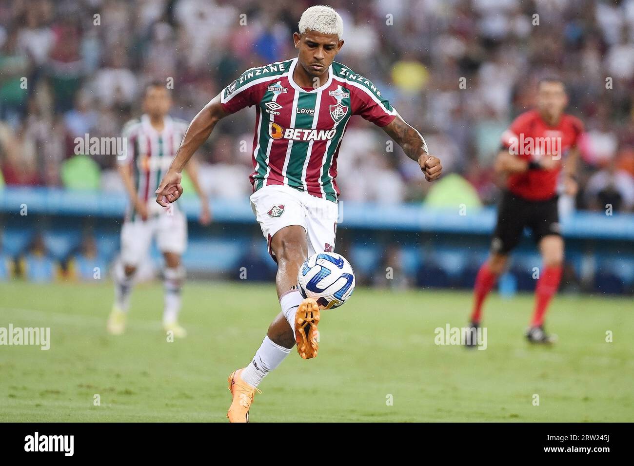 Rio de Janeiro, Brasile, 18 aprile 2023. Il calciatore Kennedy della squadra di Fluminense durante una partita contro lo Stonge per i Libertadores, al ma Foto Stock