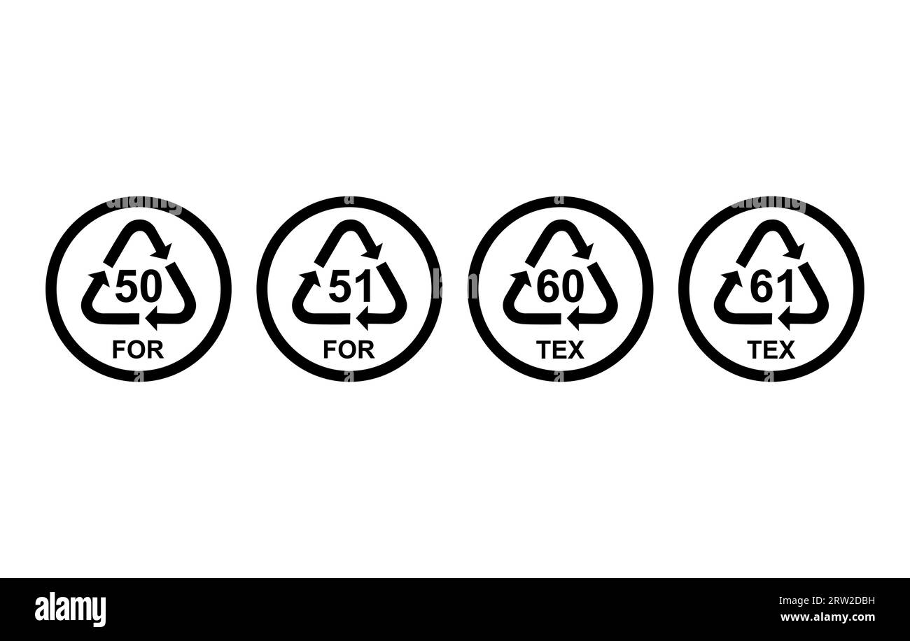 Set di simboli organici, simbolo di riciclaggio ecologico isolato su sfondo bianco. Icona rifiuti di imballaggio . Illustrazione Vettoriale