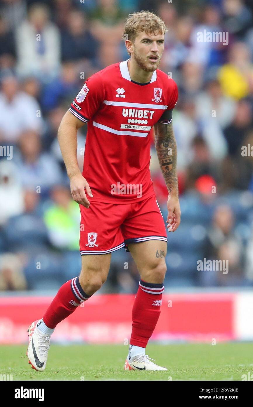 Riley McGree n. 8 di Middlesbrough durante il match per lo Sky Bet Championship Blackburn Rovers vs Middlesbrough a Ewood Park, Blackburn, Regno Unito, 16 settembre 2023 (foto di Gareth Evans/News Images) Foto Stock