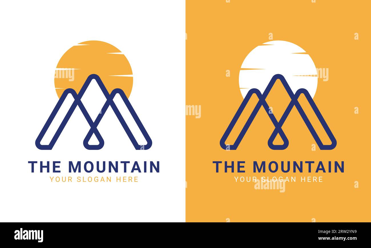 Mountain Outdoor Logo Design Adventure logotipo Mountain Sun Set Illustrazione Vettoriale