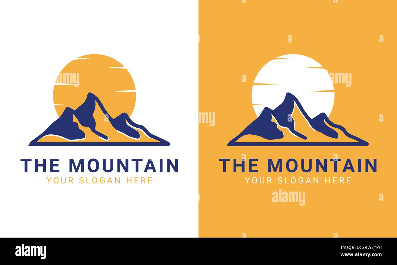 Mountain Outdoor Logo Design Adventure logotipo Mountain Sun Set Illustrazione Vettoriale
