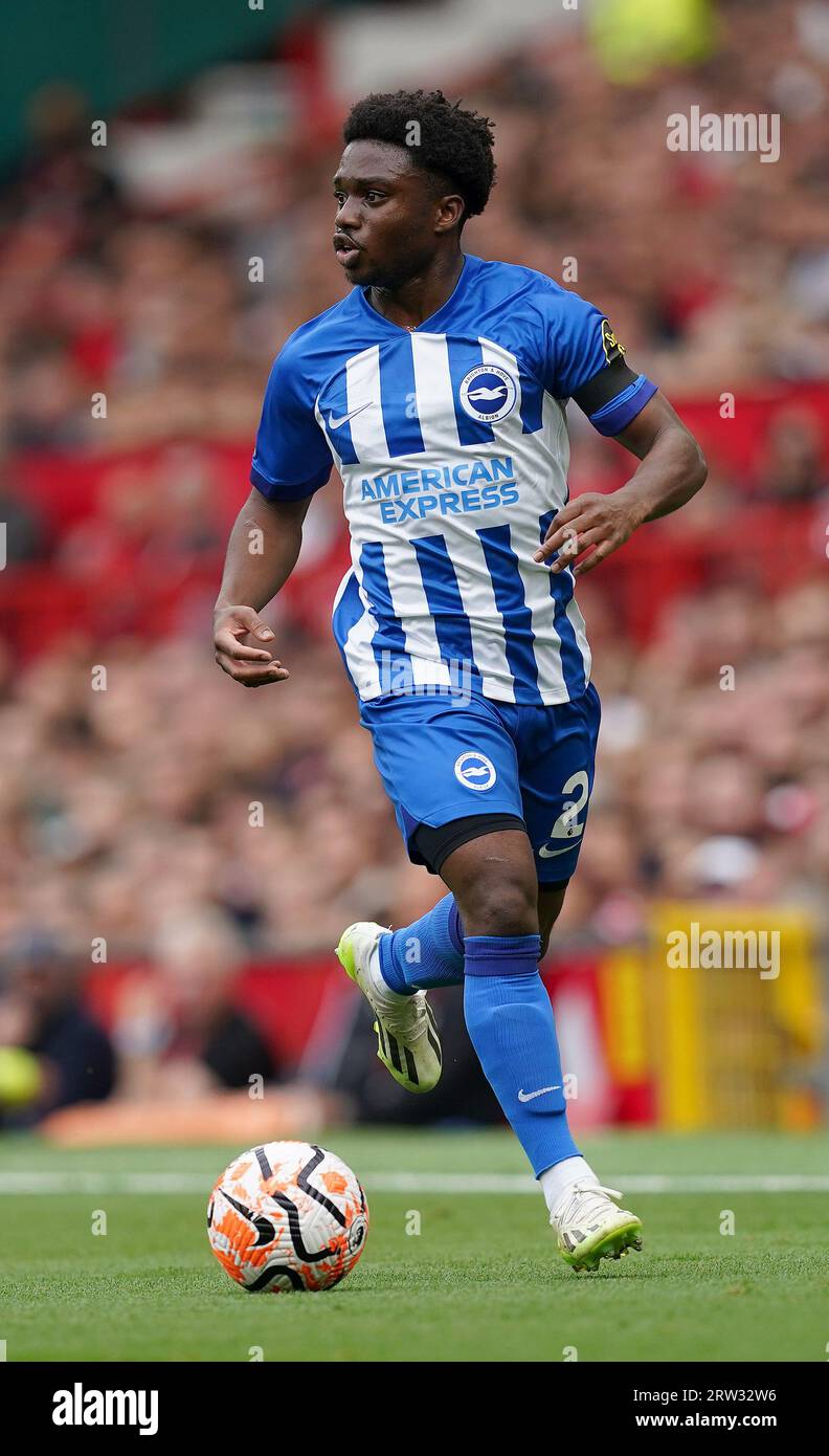 Brighton e Hove Albion's Tariq Lamptey durante la partita di Premier League all'Old Trafford, Manchester. Data immagine: Sabato 16 settembre 2023. Foto Stock