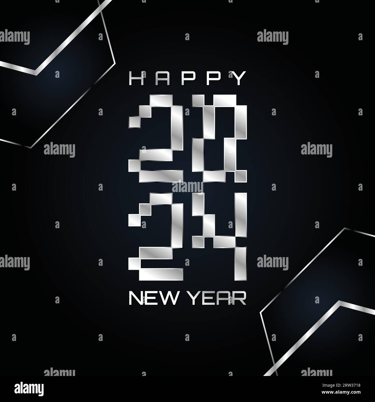 Felice anno nuovo 2024 modello di numero di pixel quadrati sfondo. Illustrazione vettoriale Illustrazione Vettoriale