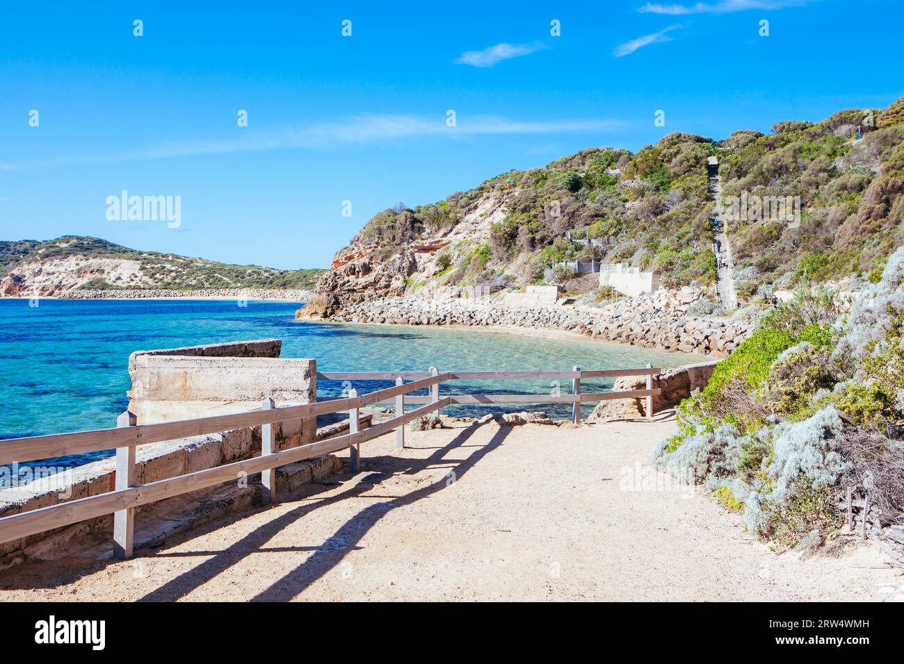 Point Nepean e di Port Phillip Bay in una calda giornata estiva in Victoria, Australia Foto Stock