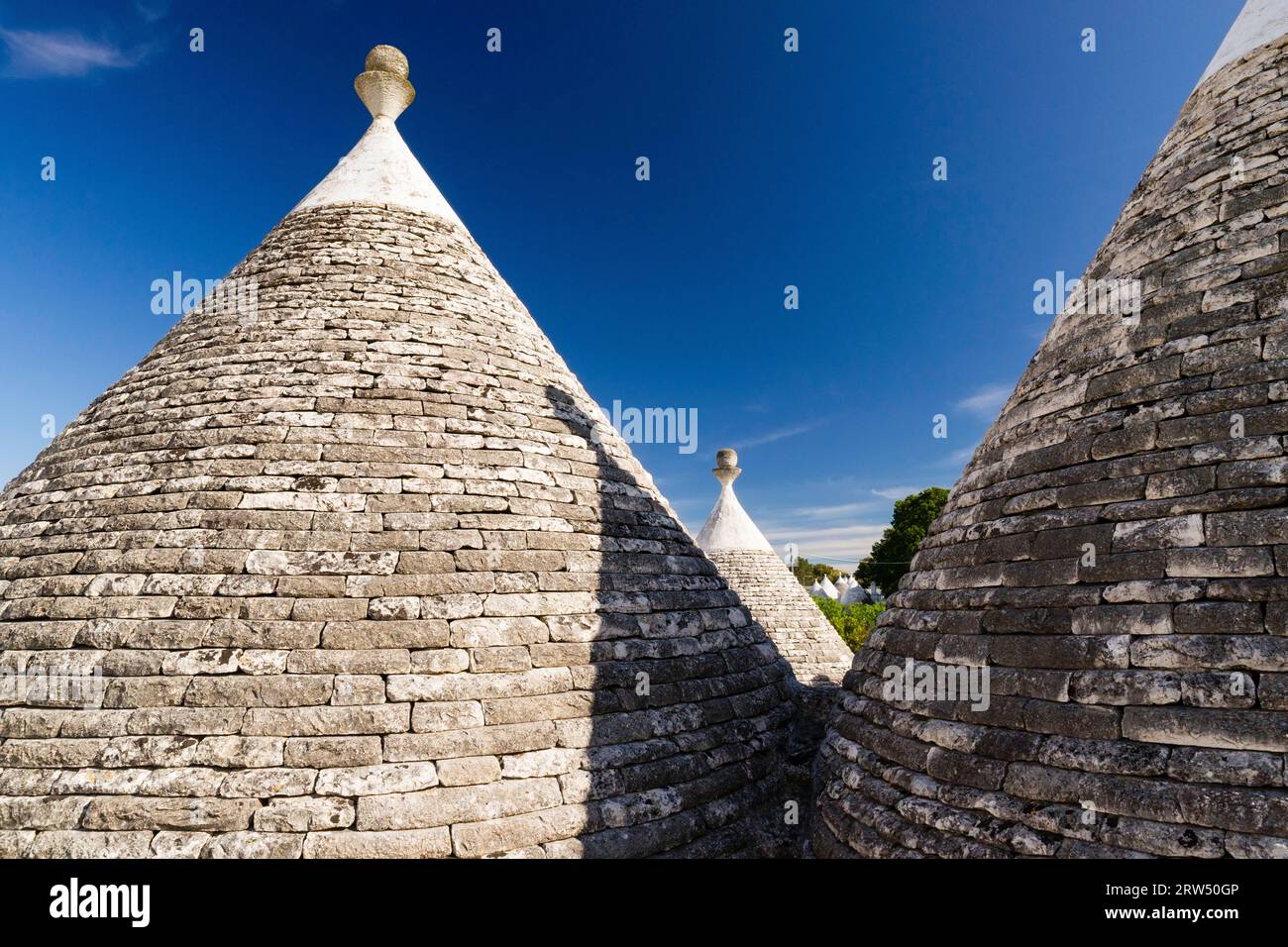 Tetto conico, tetto in pietra, trullo, trulli, tradizionali case rotonde, Martina Franca, Valle d'Itria, Trullo- Valle, Puglia, Italy Conical Foto Stock