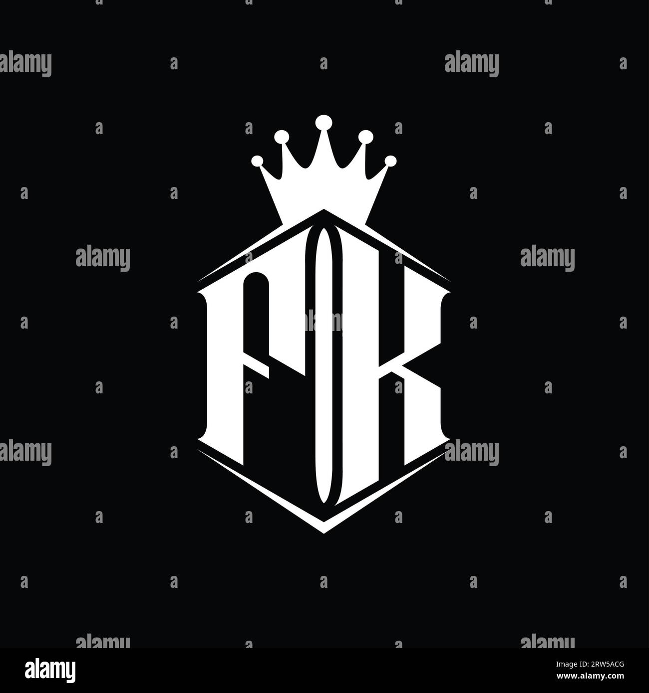 FK Letter Logo monogramma esagonale corona con forma di schermatura con modello di design affilato Foto Stock