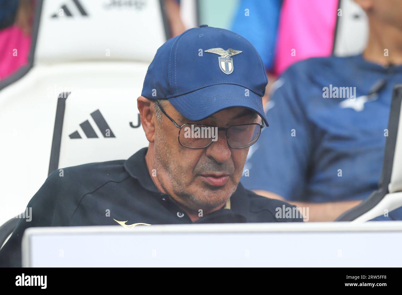 Maurizio Sarri, allenatore della SS Lazio, durante la partita tra Juventus FC e SS Lazio del 16 settembre 2023 allo stadio Allianz di Torino. Foto Stock
