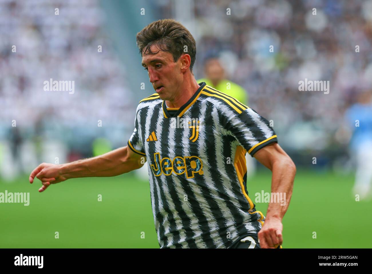 Andrea Cambiaso durante la partita tra Juventus FC e SS Lazio il 16 settembre 2023 allo stadio Allianz di Torino. Foto Stock
