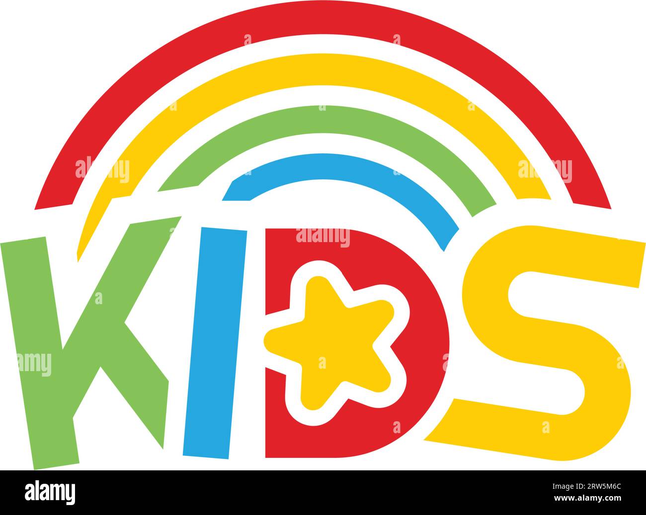 Design moderno e colorato con logo Rainbow PER BAMBINI Illustrazione Vettoriale