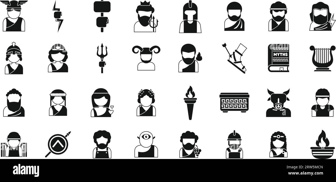 Le icone della mitologia greca impostano un vettore semplice. dio romano. Athena venus Illustrazione Vettoriale