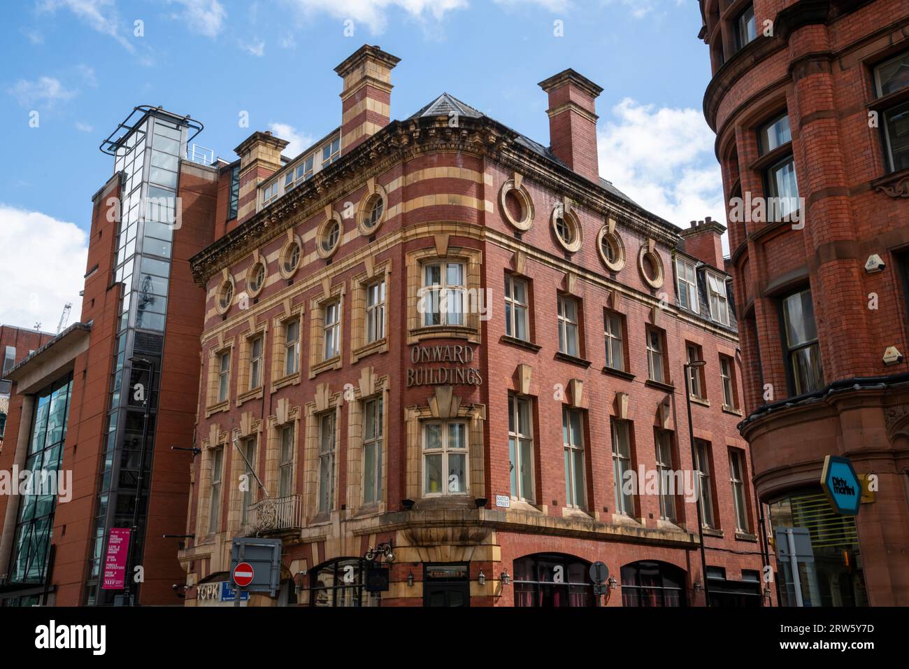 Vecchi edifici nell'area di Deansgate della città di Manchester, Inghilterra Foto Stock