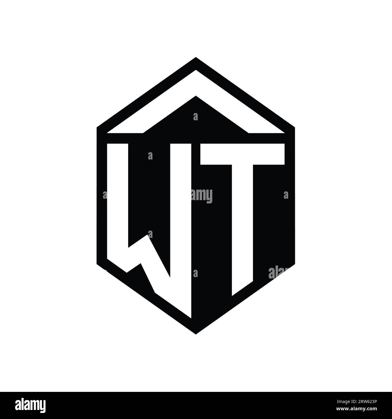 WT Letter Logo monogramma semplice forma esagonale con schermatura modello di design isolato Foto Stock