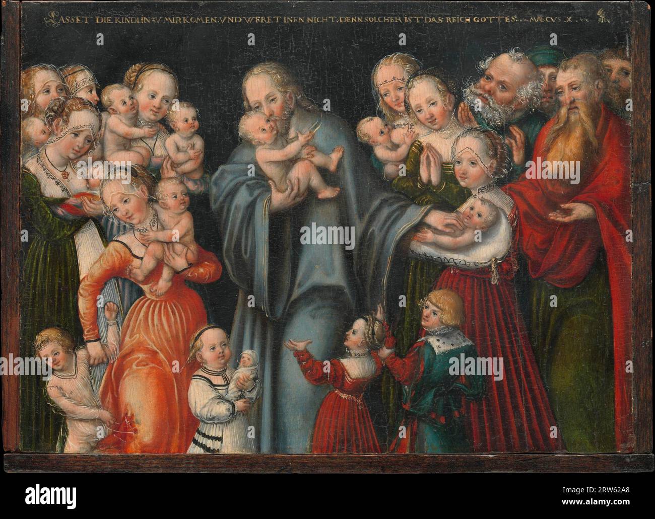 Cristo benedice i bambini, pittura ad olio dell'artista tedesco Lucas Cranach il giovane e Workshop, ca. 1545-50 Foto Stock