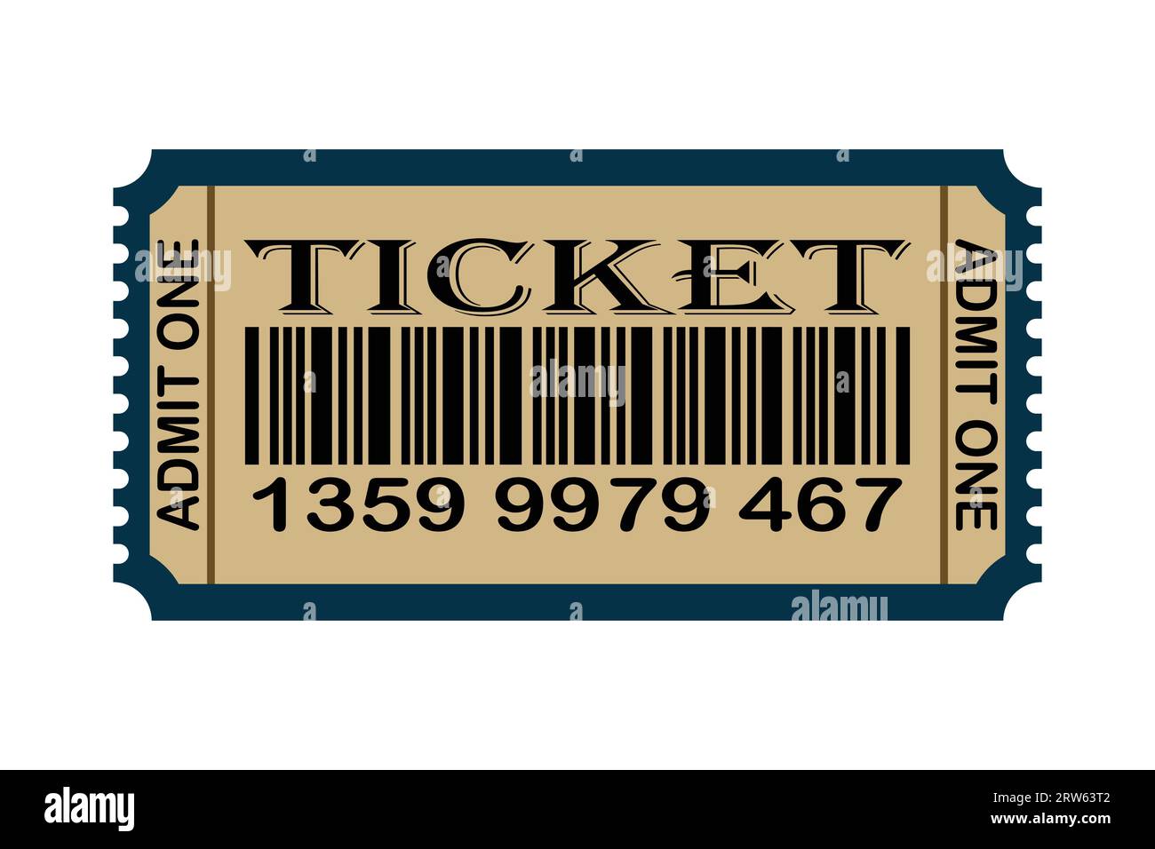 Illustrazione vettoriale di un ticket di ammissione con un codice a barre su sfondo bianco. Ideale per cinema, teatro, concerti, spettacoli, feste, evento, festival Illustrazione Vettoriale
