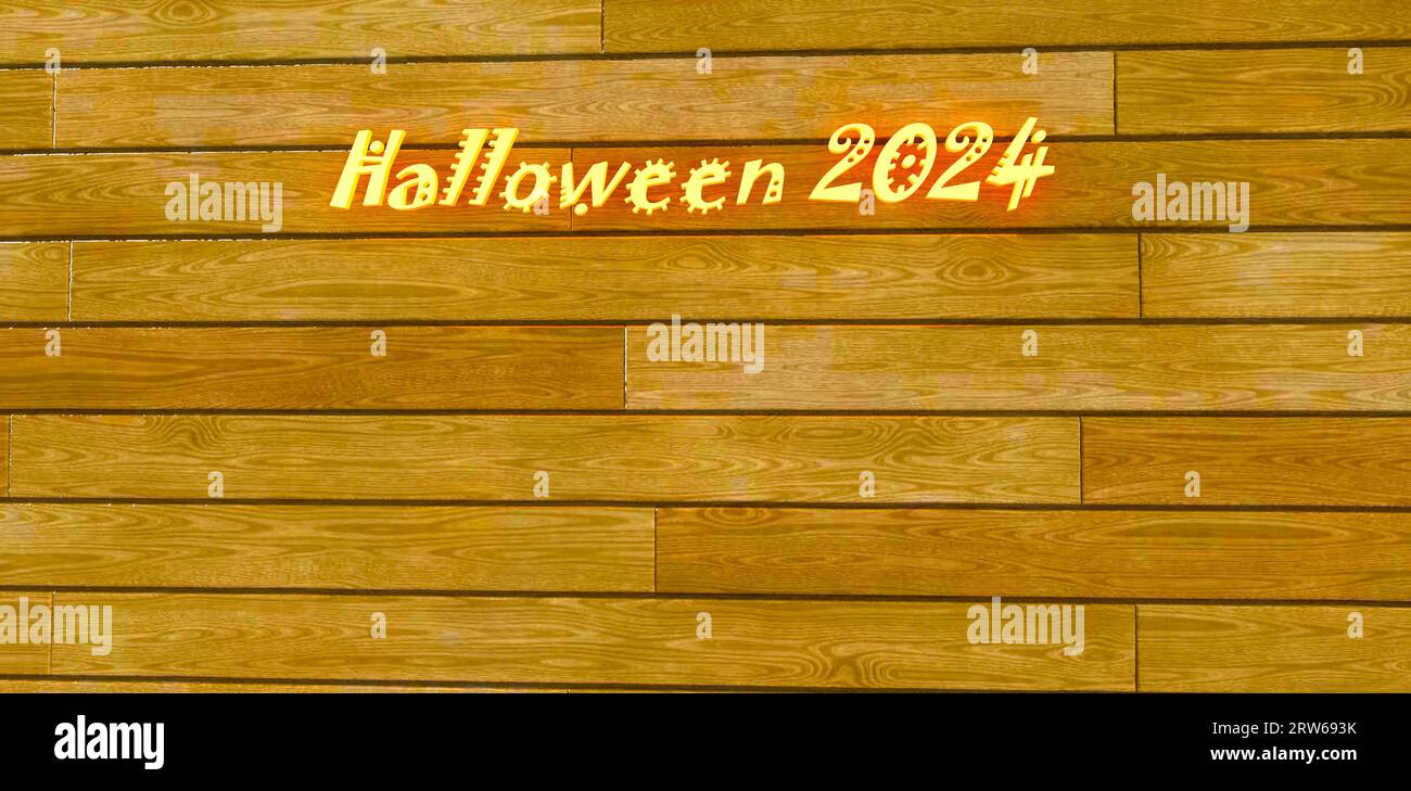 Halloween 2024. Testo sul muro del bardo. Buona idea per il biglietto d'auguri. rendering 3d. Foto Stock