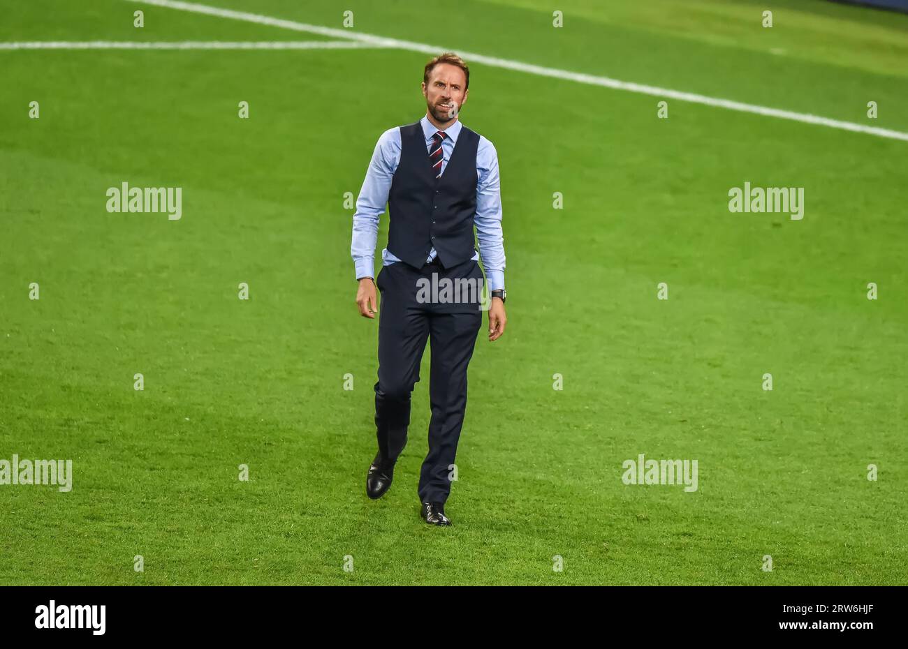 Mosca, Russia – 3 luglio 2018. Allenatore della nazionale di calcio inglese Gareth Southgate durante la Coppa del mondo 2018 turno di 16 partita Colombia vs Inghilterra (1-1) Foto Stock