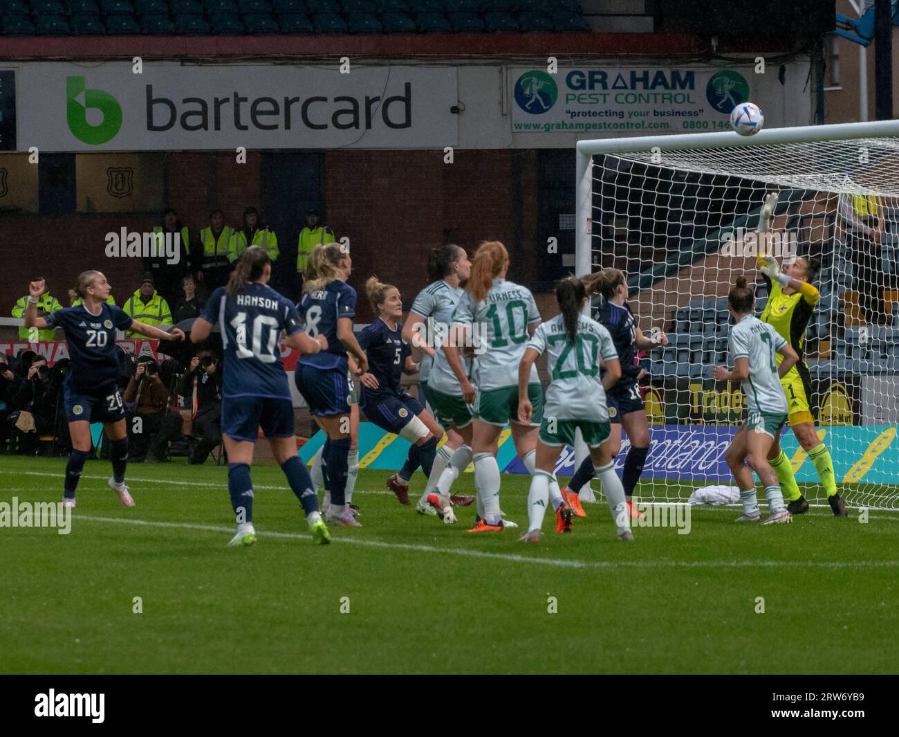 Dundee, Scozia, Regno Unito. 14 luglio 2023: Un'amichevole internazionale tra le donne scozzesi e le donne dell'Irlanda del Nord a Dens Park, Dundee. Foto Stock