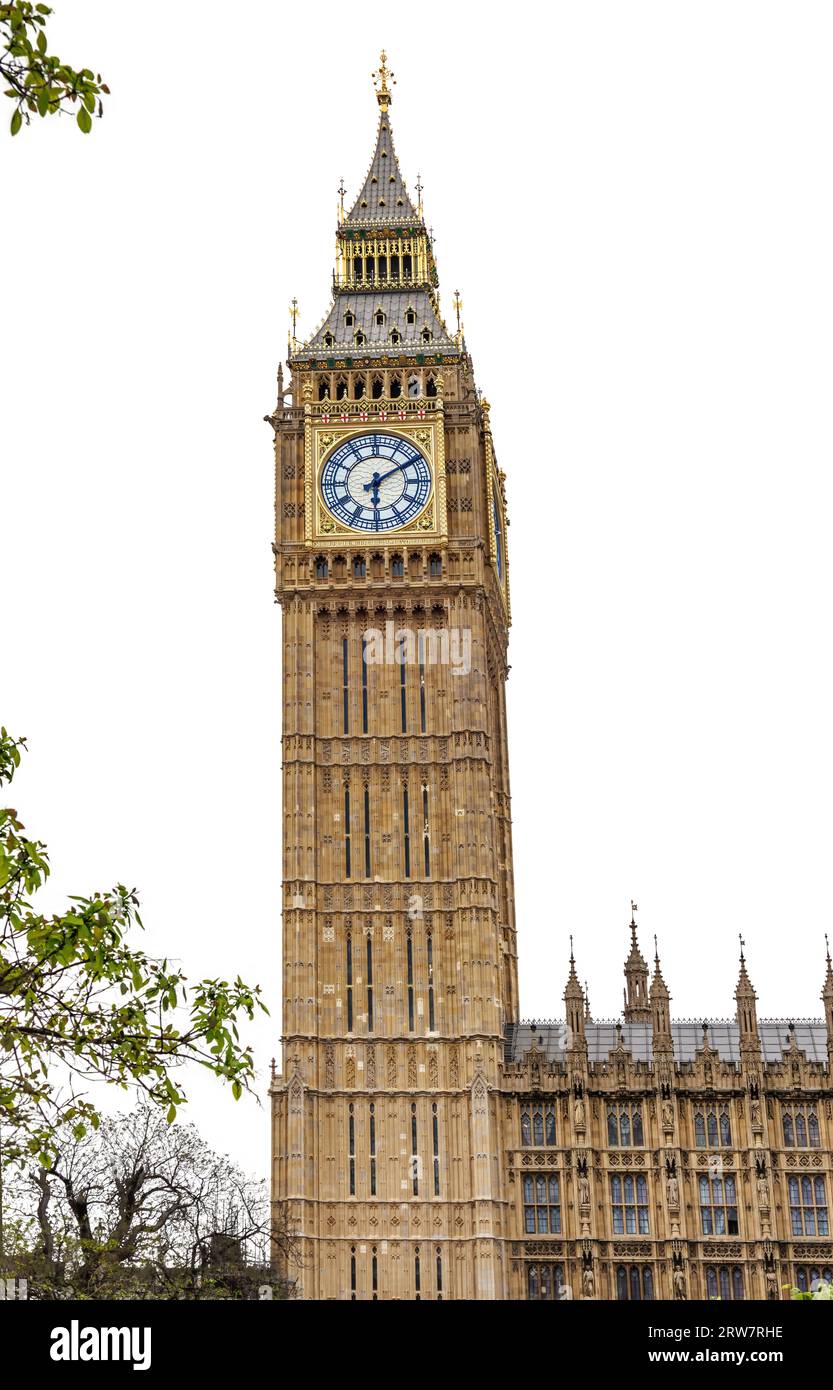 La famosa Elizabeth Tower con il Big Ben, soprannome della grande Campana del grande Orologio di Westminster, la più pesante delle cinque campane Foto Stock