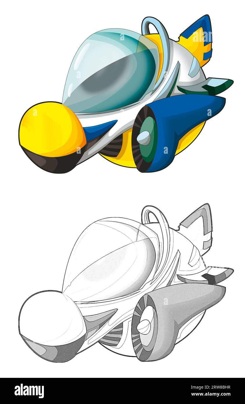 scena di cartoni animati con trasporto di navi spaziali illustrazione isolata per bambini Foto Stock