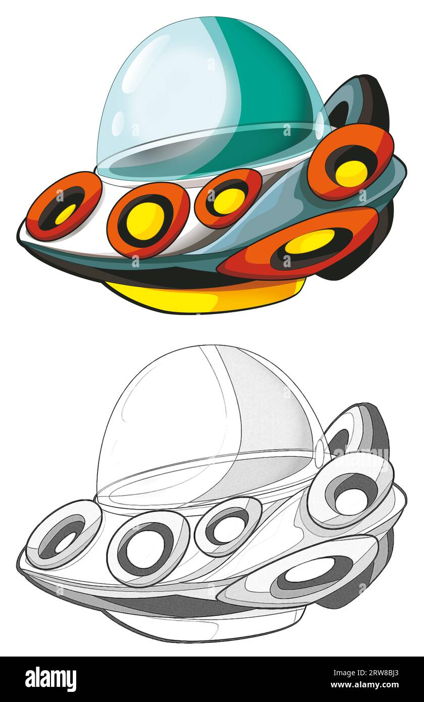 scena di cartoni animati con trasporto di navi spaziali illustrazione isolata per bambini Foto Stock