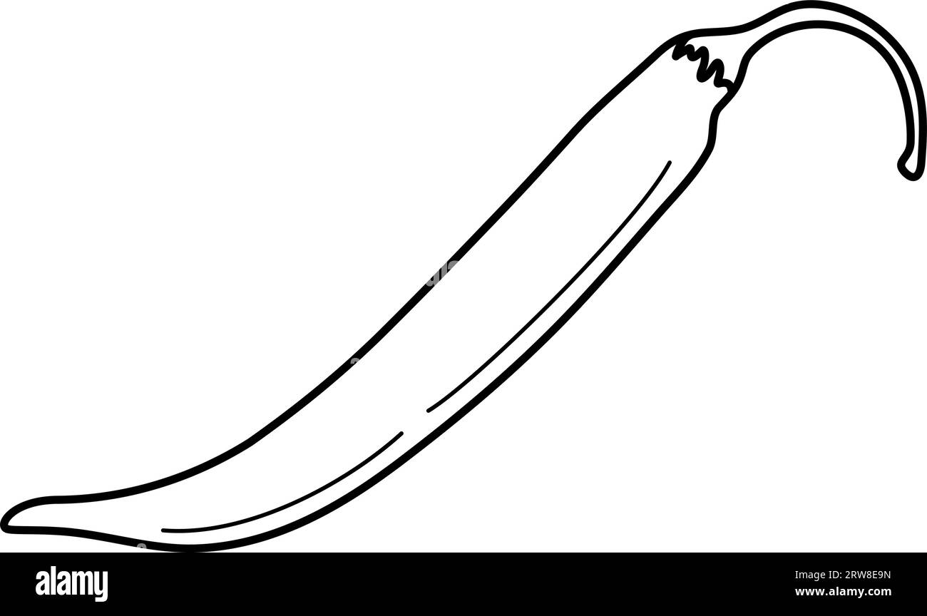 Disegno del peperoncino piccante. Piatti speziati tradizionali messicani. Design per colorare la pagina del libro. Isolare. Illustrazione vettoriale per poster, banner, biglietti di auguri o biglietti d'invito, prezzo, etichetta o Web Illustrazione Vettoriale