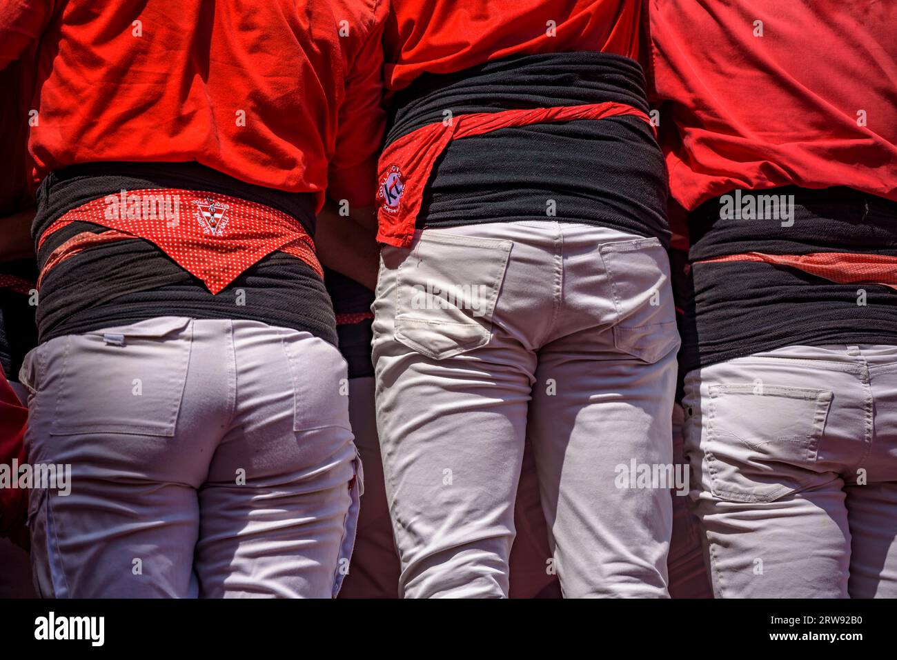 Castells (torri umane) nel giorno di Sant Fèlix del 2022. Il festival principale di Vilafranca del Penedès (Barcellona, Catalogna, Spagna) Foto Stock