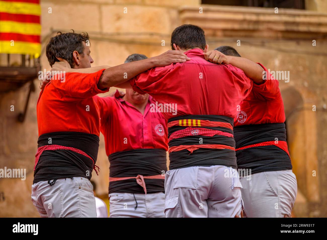 Castells (torri umane) nel giorno di Sant Fèlix del 2022. Il festival principale di Vilafranca del Penedès (Barcellona, Catalogna, Spagna) Foto Stock