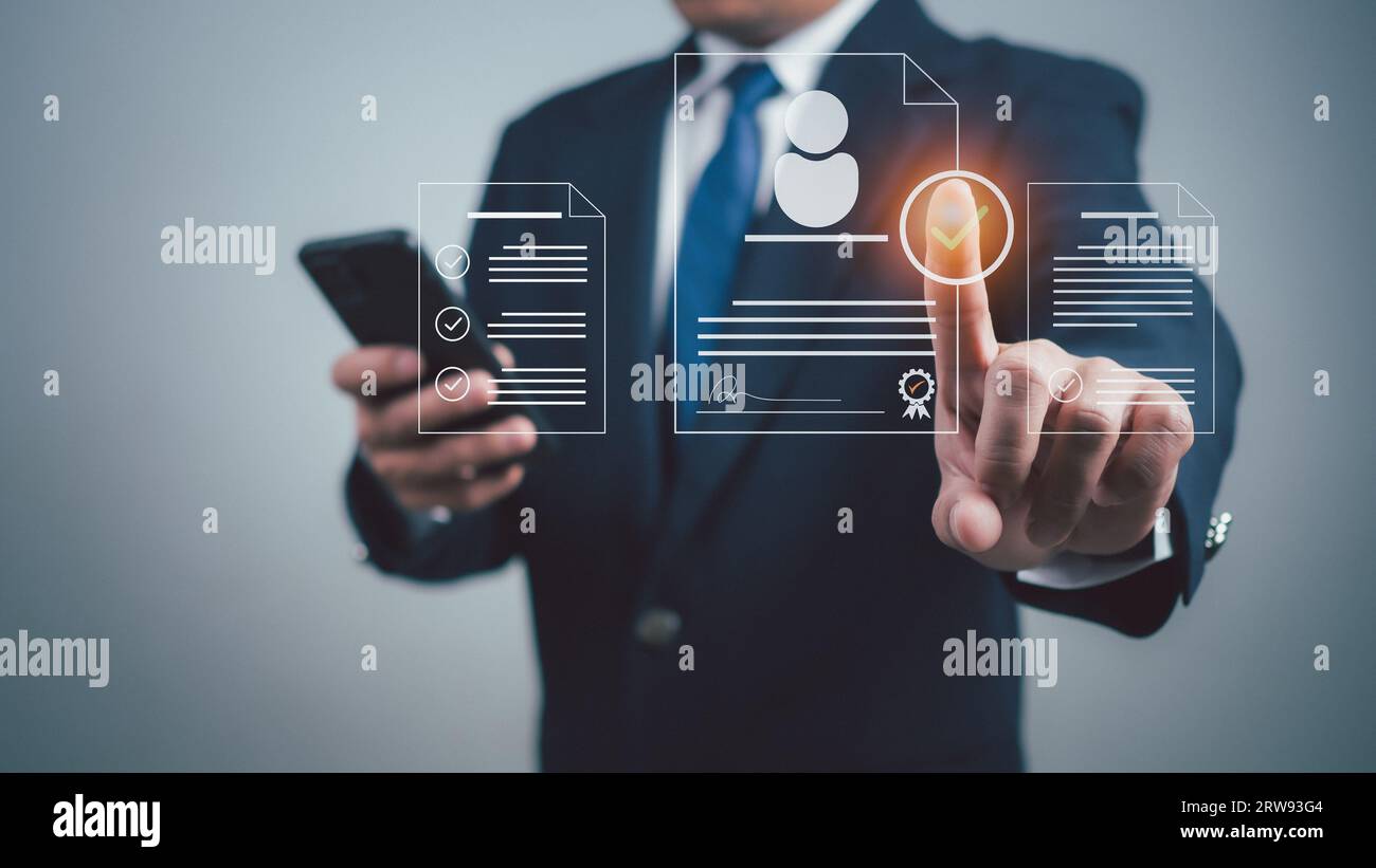 Concetto aziendale di gestione delle assunzioni. Gestione delle relazioni con struttura globale. Risorse umane. Gestione reclutamento occupazione caccia alla testa Foto Stock