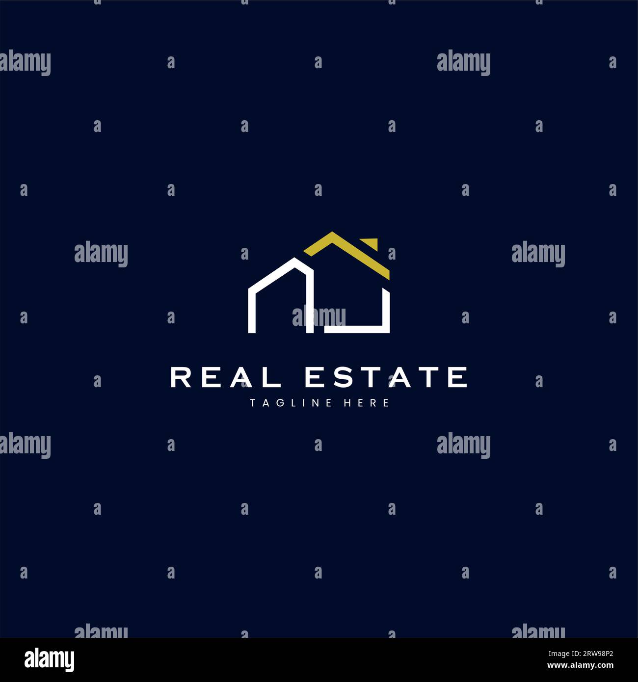 Moderno logo NJ Letter Real Estate in stile lineare con un semplice edificio sul tetto in blu Illustrazione Vettoriale