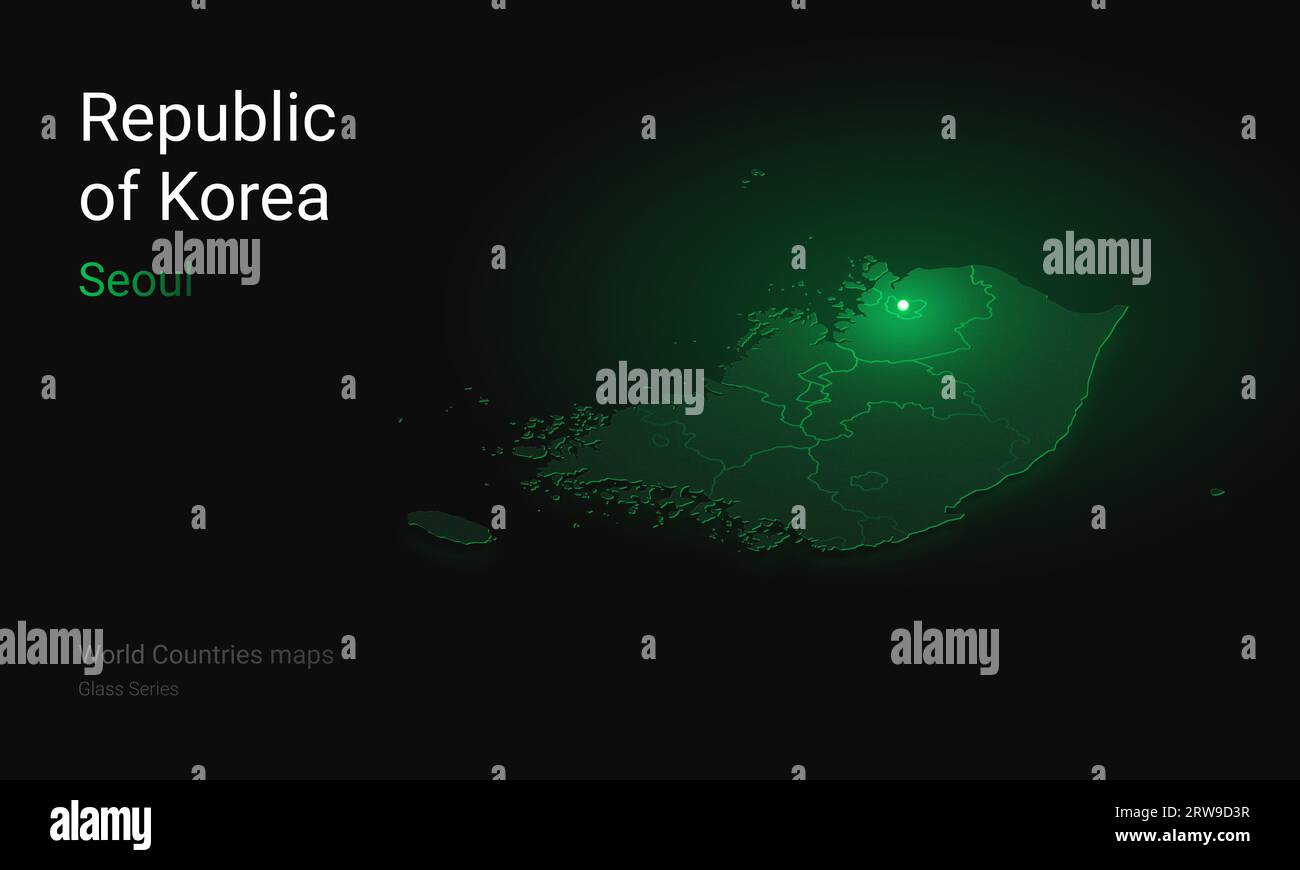 Mappa creativa della Corea del Sud. Seoul capitale della Repubblica di Corea. Paesi del mondo mappe con confini. Serie isometrica in vetro. Foto Stock