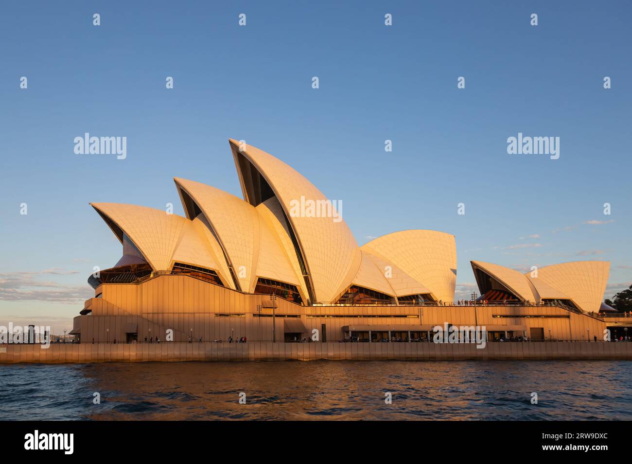 Il sole del tardo pomeriggio cade sull'Opera House, Sydney, Australia. Foto Stock