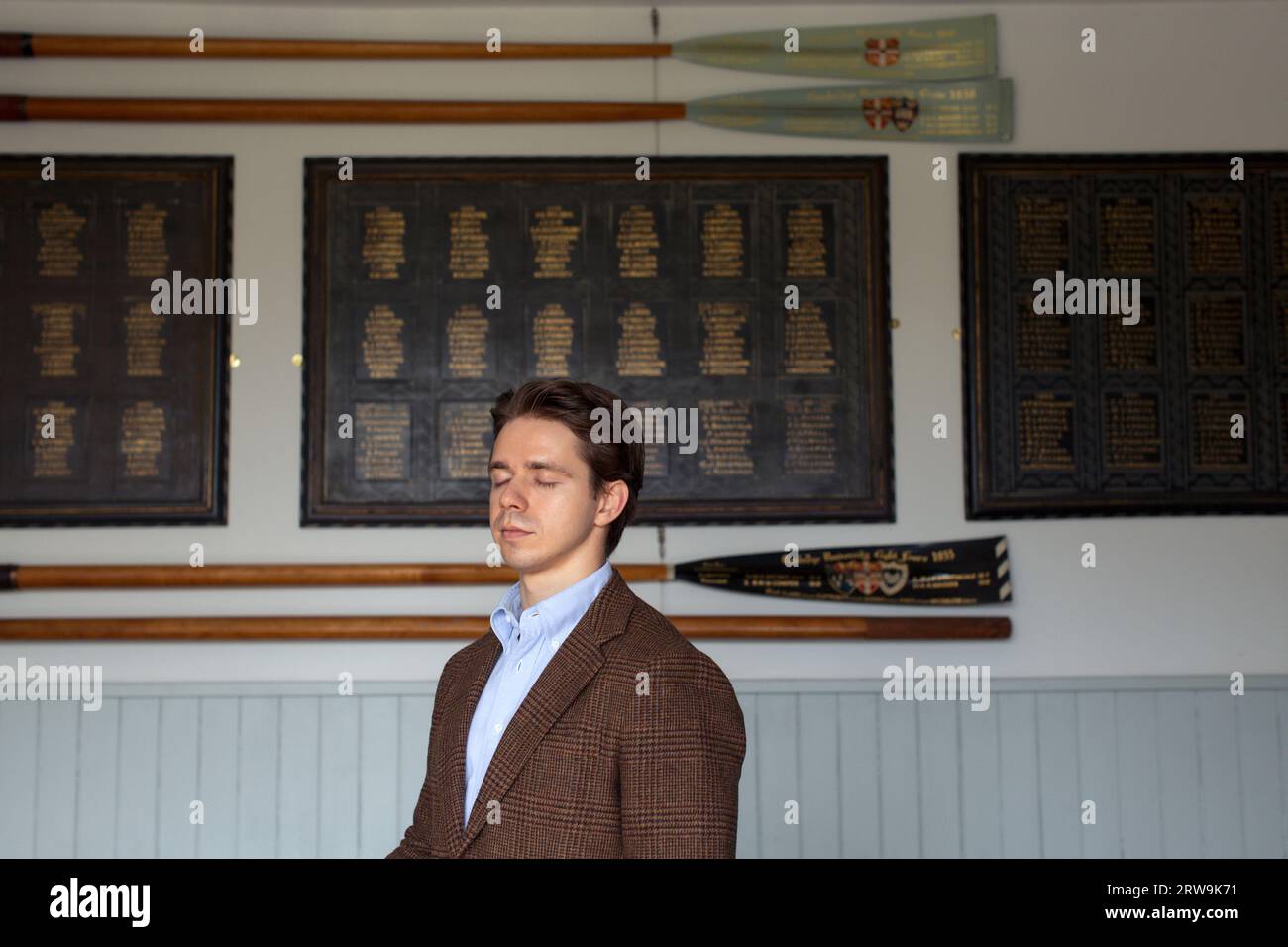 Jan Helmich Para-Rower al Trinity College Boathouse di Cambridge, Regno Unito Foto Stock