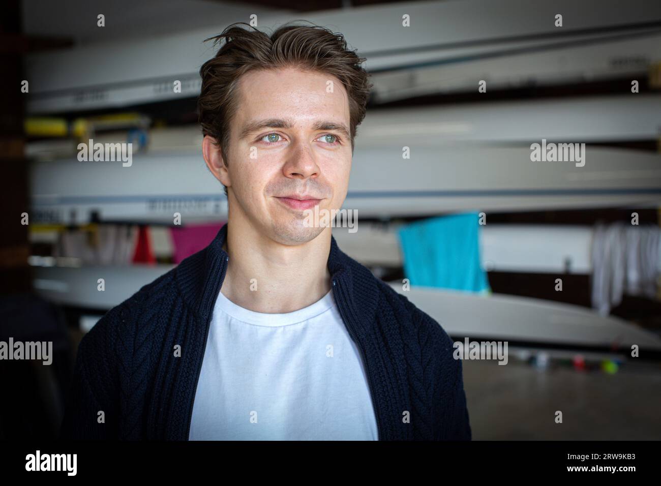 Jan Helmich Para-Rower al Trinity College Boathouse di Cambridge, Regno Unito Foto Stock