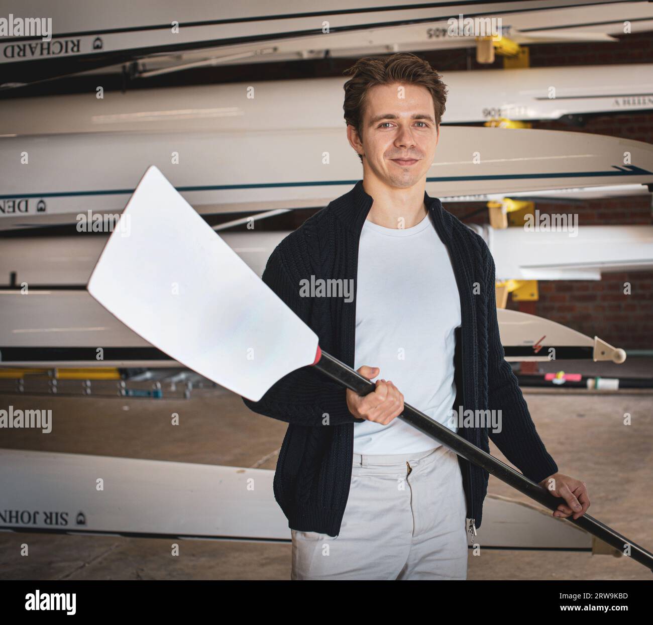 Jan Helmich Para-Rower al Trinity College Boathouse di Cambridge, Regno Unito Foto Stock