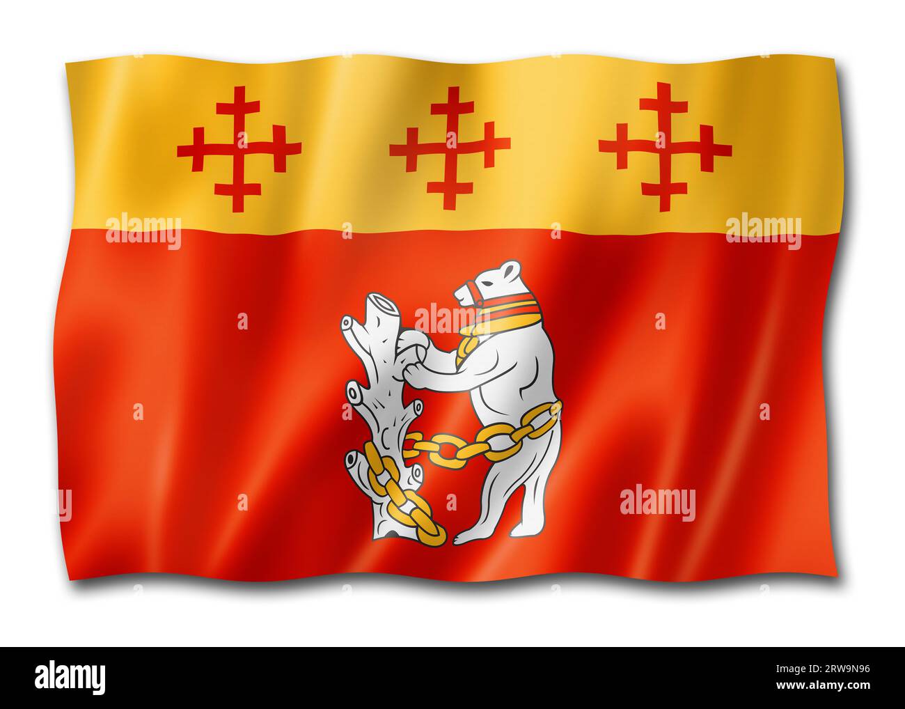 Bandiera della contea di Warwickshire, Regno Unito che sventola la collezione di bandiere. Illustrazione 3D Foto Stock