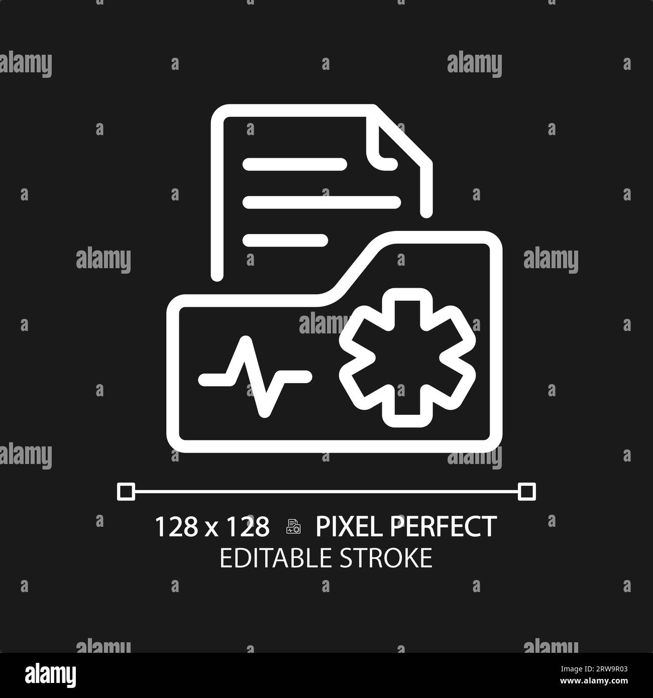 Icona bianca lineare sottile della cartella clinica 2D personalizzabile Illustrazione Vettoriale