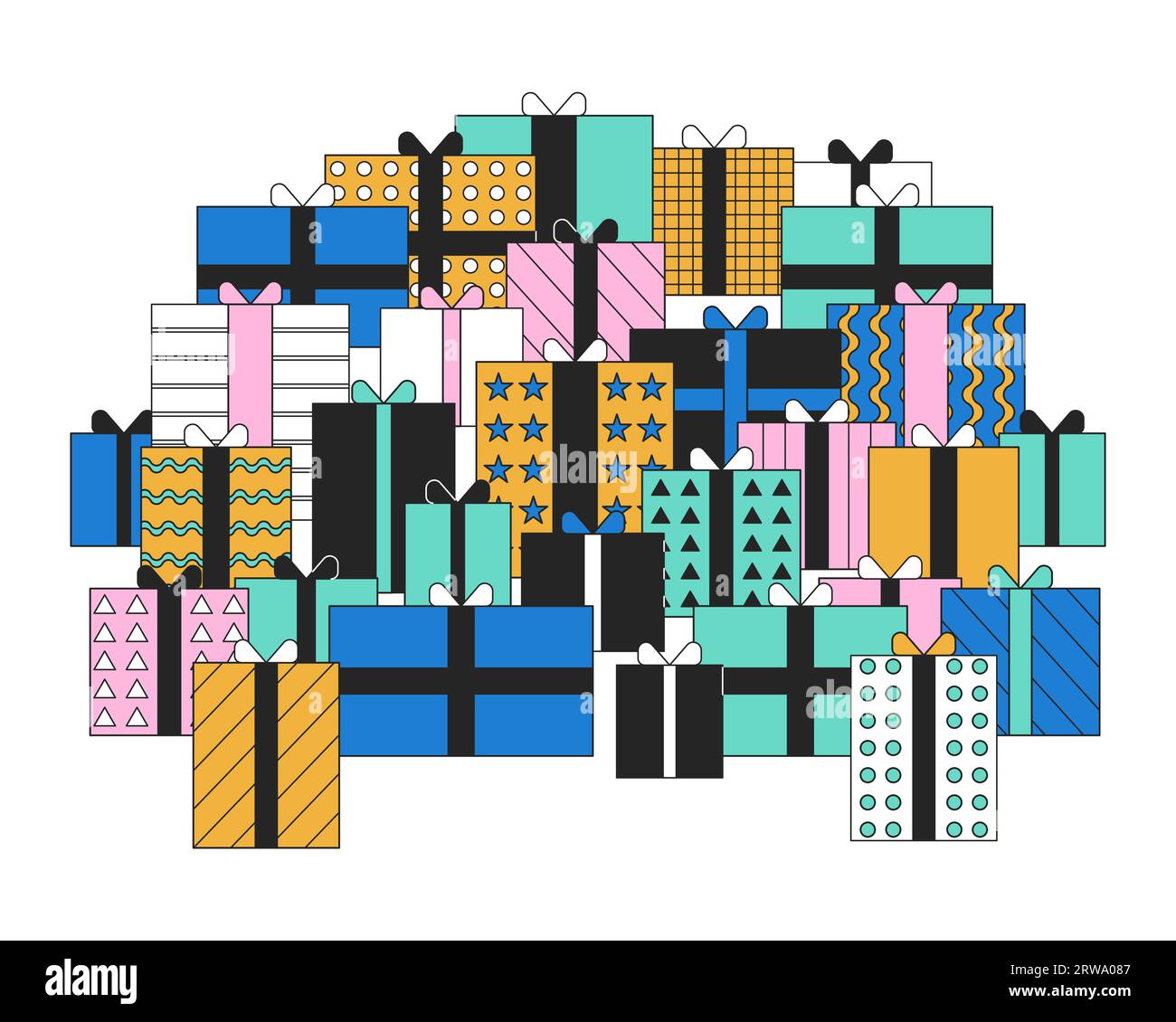 Un mucchio di regali per un oggetto cartoni animati lineare 2D del Black friday Illustrazione Vettoriale