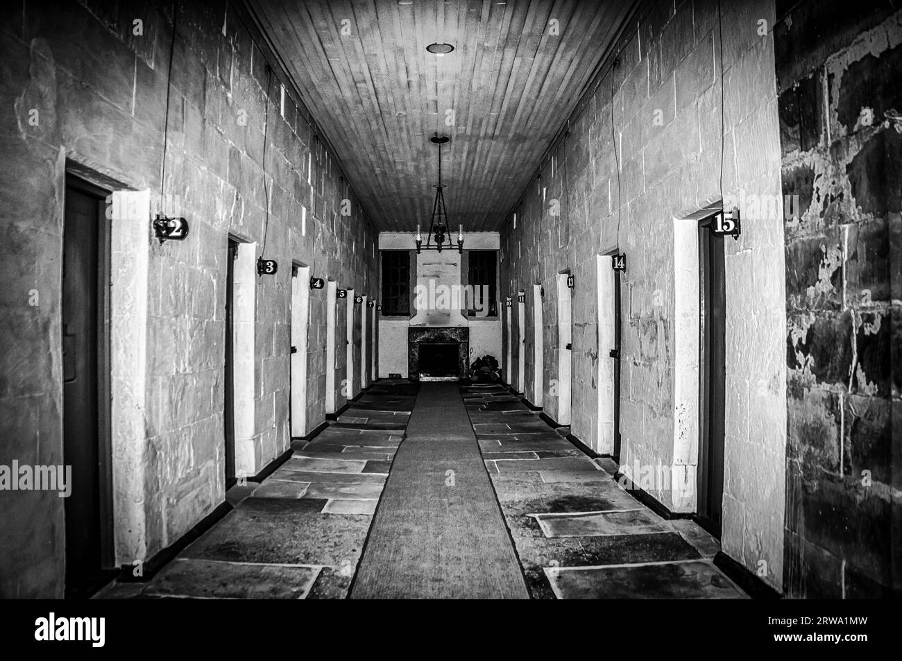 Port Arthur, Tasmania, Australia l'8 giugno 2013: Vista sul blocco cellulare nella storica prigione per colonia penale di Port Arthur Foto Stock