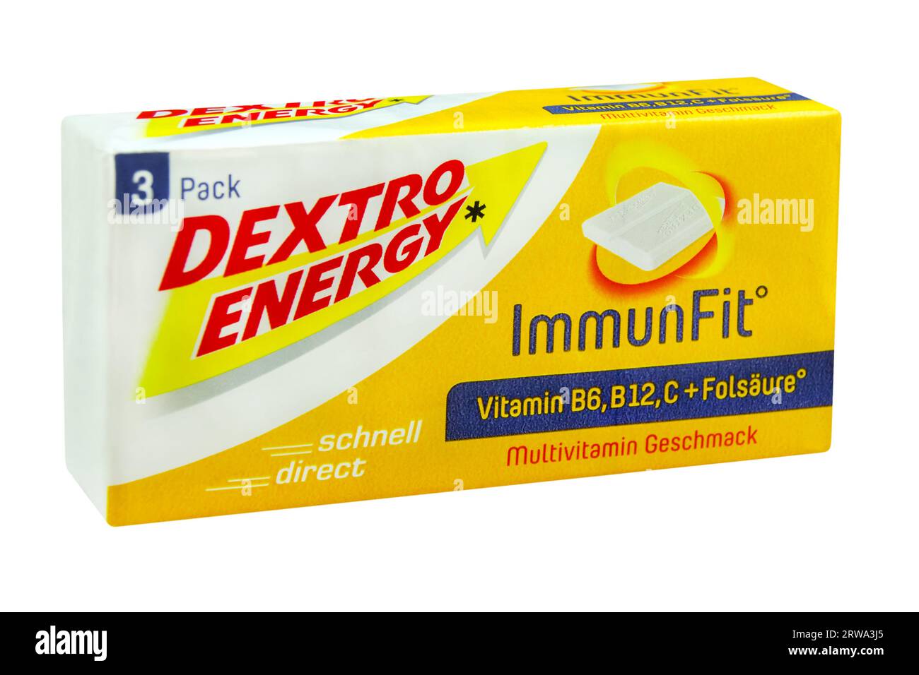Traubenzucker Dextro Energy Immunfit isolato su sfondo bianco Foto Stock