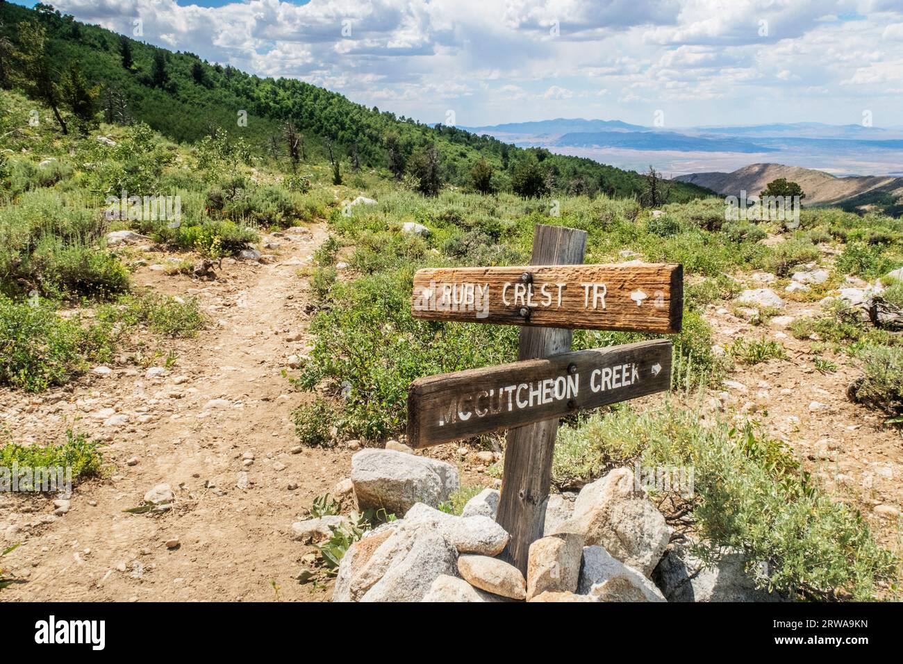 Indicazioni stradali lungo il Ruby Crest National Recreation Trail, Elko, Nevada, USA Foto Stock