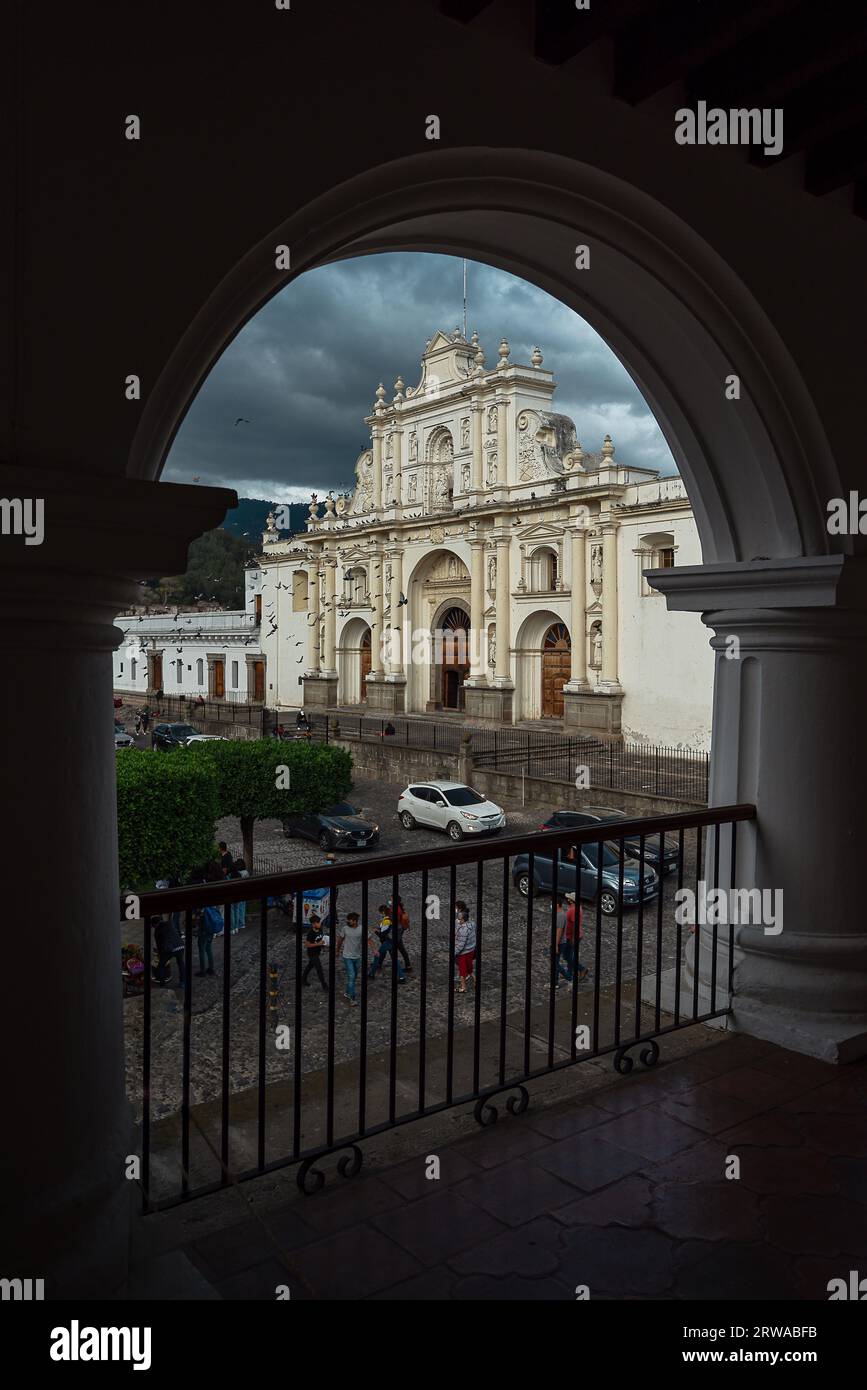 Foto della Cattedrale di San Jose situata nella piazza centrale di Antigua Guatemala Foto Stock