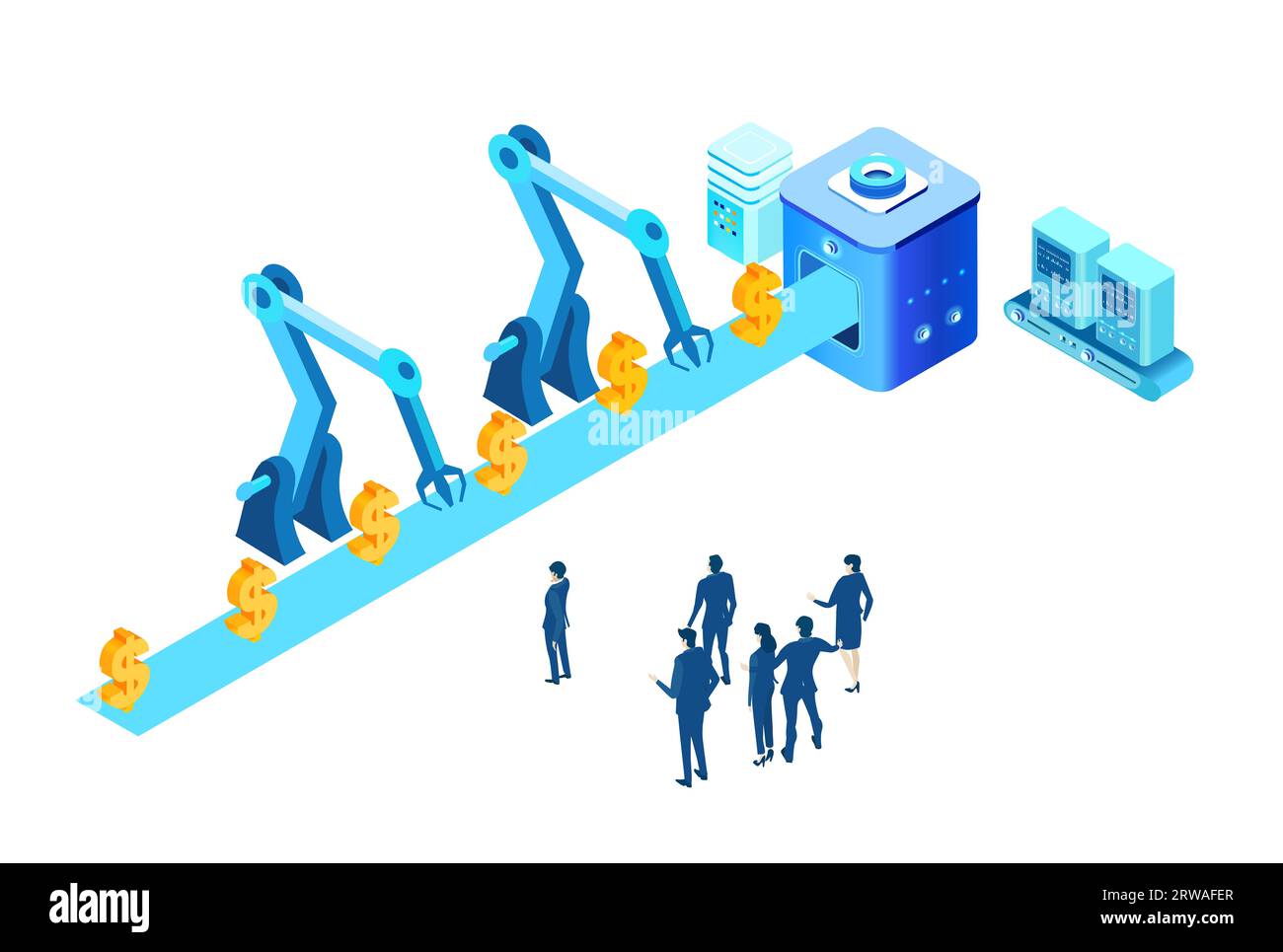 Uomini d'affari che estraggono criptovalute. Concetto di criptovaluta minatori e monete, attrezzature minerarie, creazione di block chain. Foto Stock