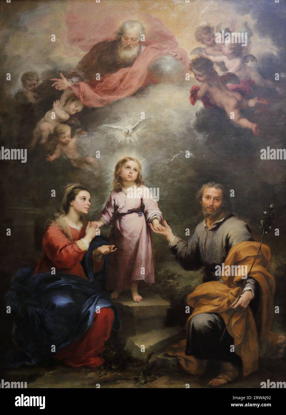 The Heavenly and Earthly Trinity del pittore barocco spagnolo Bartholome Esteban Murillo alla National Gallery, Londra, Regno Unito Foto Stock