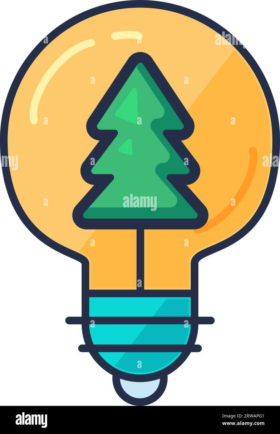 Piccolo albero sempreverde, abete rosso all'interno della lampadina elettrica. Cura dell'ambiente, uso attento dell'elettricità. Concetto ecologico creativo. Ho tirato fuori i cartoni animati Illustrazione Vettoriale