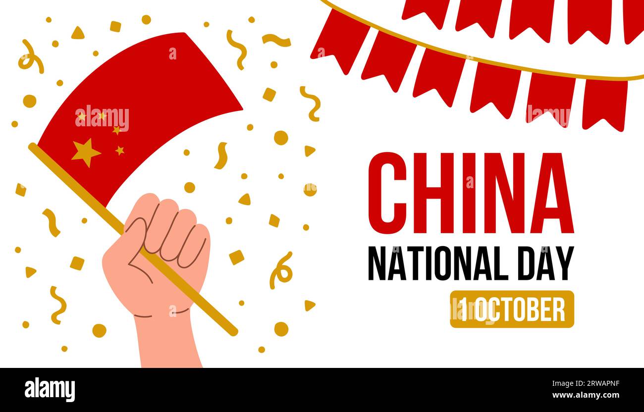 Illustrazione vettoriale dello striscione della giornata nazionale di Chinas. Sfondo bandiera della Cina Illustrazione Vettoriale