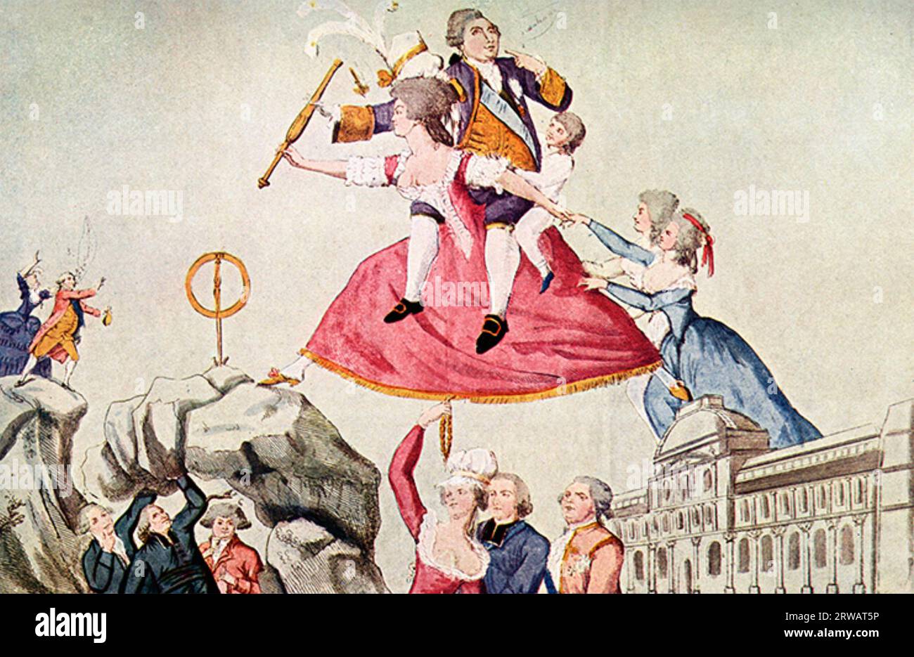 RIVOLUZIONE FRANCESE 1793 Luigi XVI tenta di fuggire da Parigi in un cartone animato contemporaneo Foto Stock